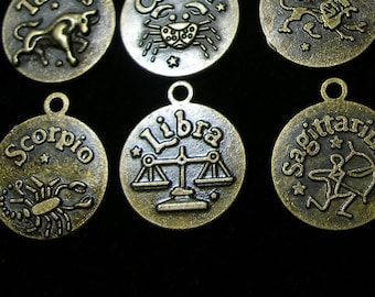 Zodiac Astrological Charms Pendants Picture Frames (12) FULL SET bronze  TeamEsst OlympiaEtsy GirlGeeks WitchesofEtsy paganteam  WWWG