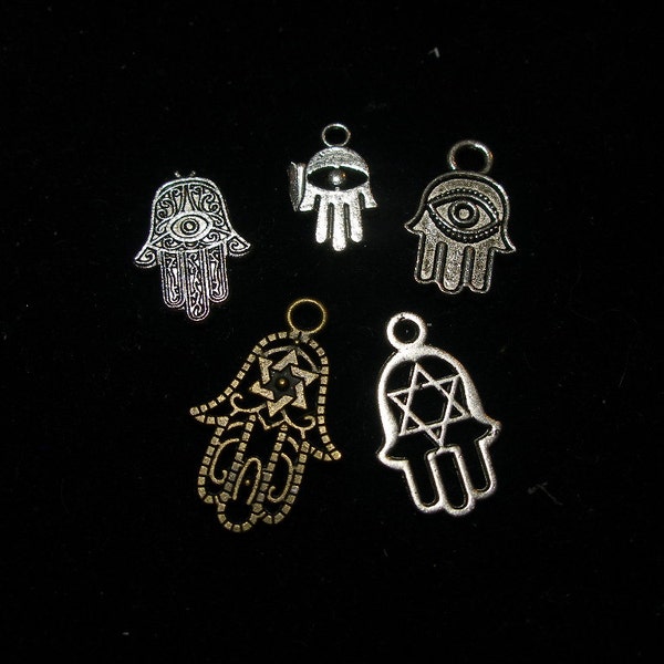 Judaica  20 small charms - hamsa hands, chai, mogen David stars  silver, bronze - you choose    TeamESST, JudaicaonEtsy, OlympiaEtsy, WWWG