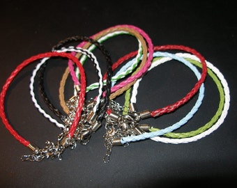 Bracelets (10) braided pleather, 10 different patterns, take Eurostyle big hole beads  TeamESST, OlympiaEtsy, paganteam, WWWG