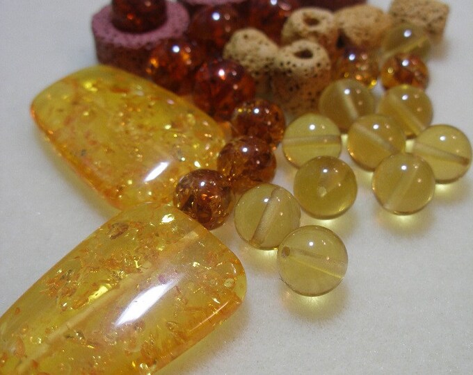 Amber Quartz Lava Beads Semiprecious Stone Assortment Gold, Brown Team