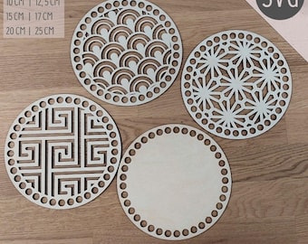 SVG Bundle of crochet basket base | Digital Cut File | bundle of wood crochet mandlas 10 - 25 cm | circut crochet