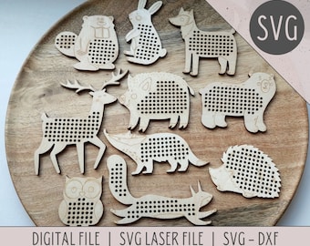 SVG Bundle of forest animals | Digital Cut File | bundle of wood embroidery Patterns For Laser Cutting | Yarn Lacing svg | cross stitch