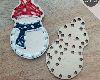 Snowman Lacing Template SVG | Laser Cut File | Kids Sewing Practice Craft | Digital Download SVG DXF | Kids Embroidery | Yarn Lacing