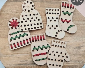 SVG Bundle Christmas Kids Embroidery | Instant Download | Digital Cut File | bundle of wood embroidery Patterns | Yarn Lacing