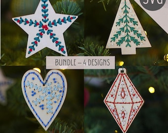 Laser Cut Embroidery Ornament Bundle | 4 Christmas Bauble Designs SVG DXF | Instant Download + Video Tutorial | Beginner Friendly