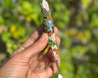 Wachslöffel | Aventurin-Spitze mit quadratischem Labradorit Cabochon