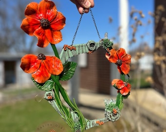 Hängespiegel | Orange Blüten + Quarz