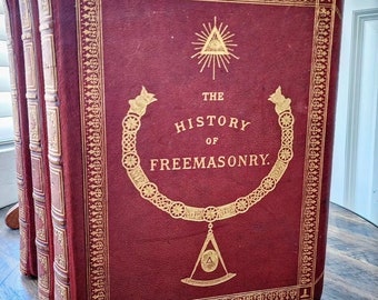 Set of 3 Red Leather Bound History of Freemasonry Books 1887