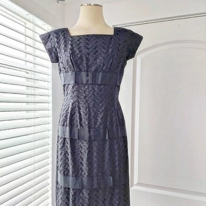 1960s Black Eyelet Bow Wiggle Dress