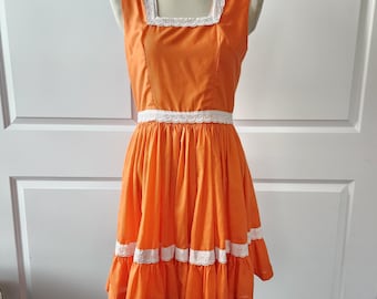 Orange Cotton Square Dance Style Swing Dress
