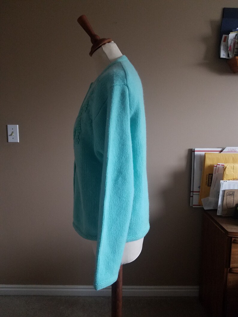 Gorgeous Mint Wool and Angora Beaded 60s Cardigan