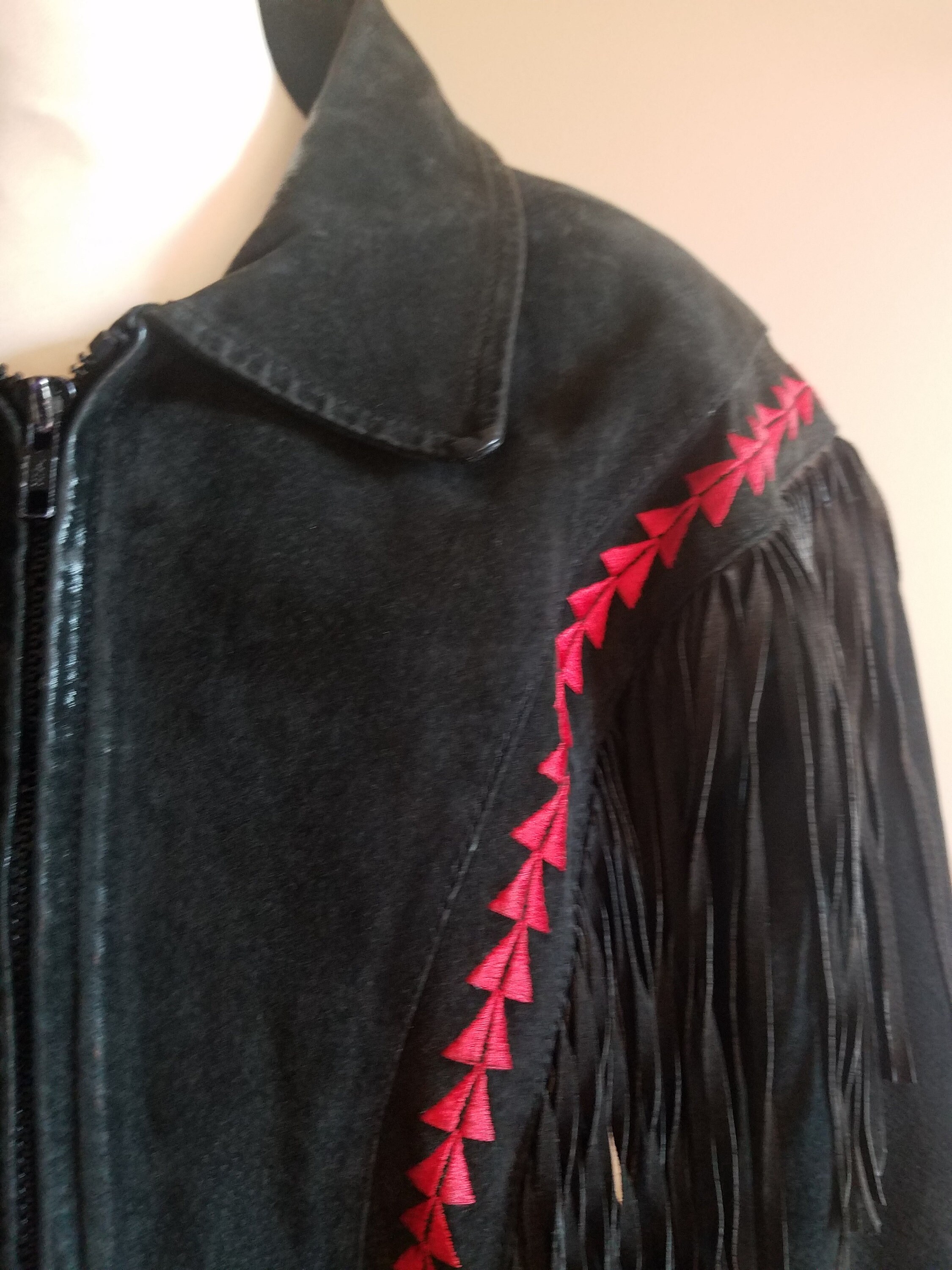 Black Suede and Fringe Rocker Western Jacket With Red Etsy
