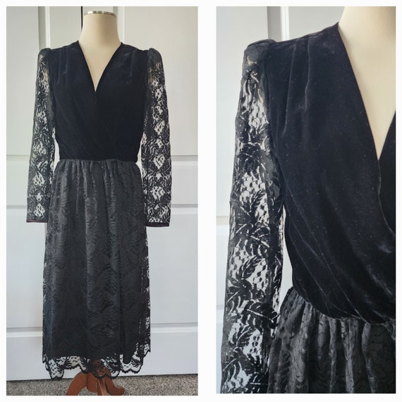 Black Velvet and Lace Dress