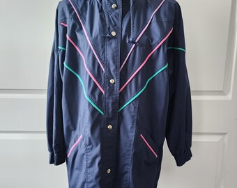 Navy Blue Oversized Grandma Core Windbreaker