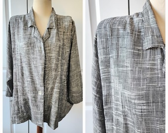 1980s Rayon Slouchy Blazer with Crosshatch Print