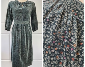 Green Floral Cotton Velvet Cottagecore Dress