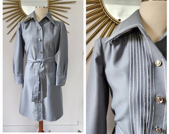 1960s Gray Polyester Shirt Dress