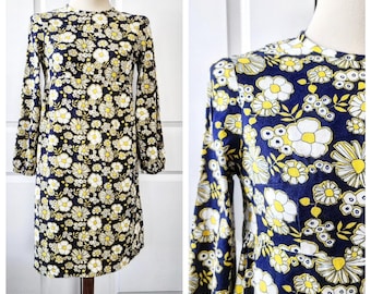 Handmade One of a Kind 1960s Floral Cotton Mini Dress