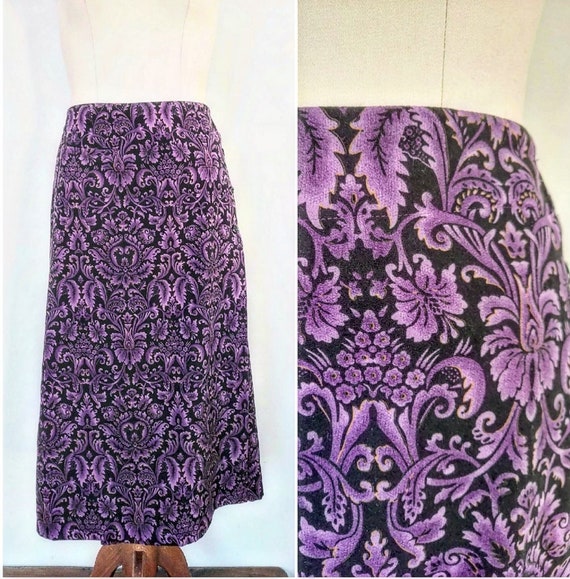 Black and Purple Tapestry Pattern Wrap Skirt