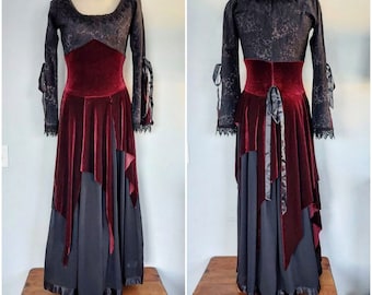 Black Lace and Red Velvet Gothic Witch Dress