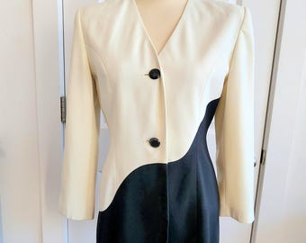 1990s Black and White Asymmetrical Pring Blazer