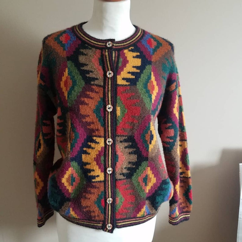 Multi Color Southwestern Print Cardigan Sweater