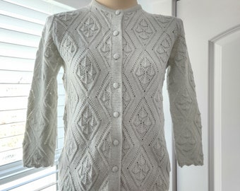 Silver Metallic Pointelle Sweater Cardigan