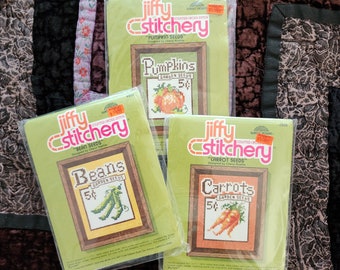 Vintage Set of 3 Cross-stitch Mini Kits Veggies