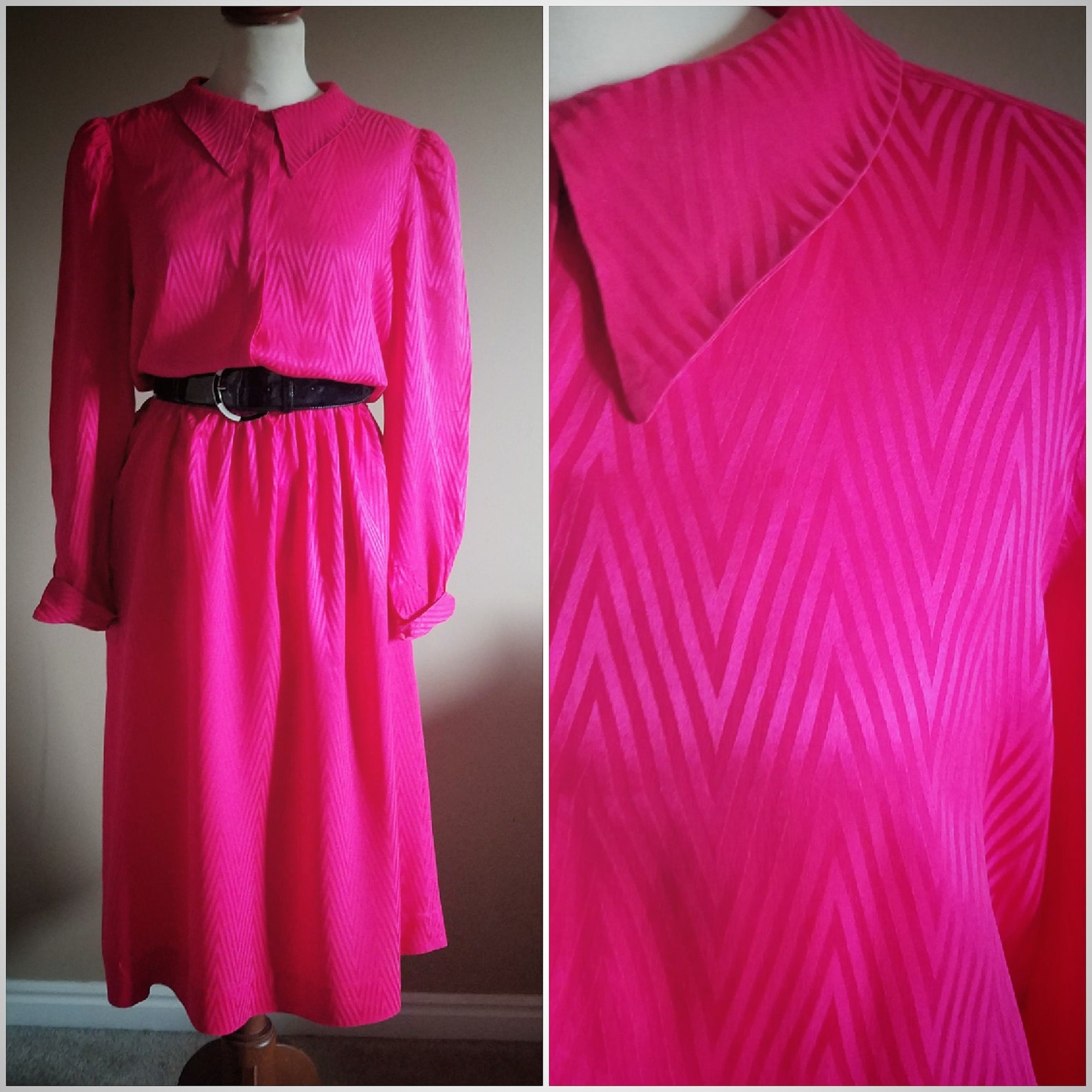 Hot Pink Silk Zig Zag Pattern Liz Claiborne 80s Dress - Etsy