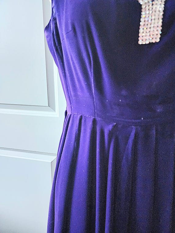 1960s Purple Velvet Dress with Decorative Bows