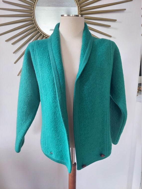 Gorgeous Bright Green Wool Wrap Cardigan Sweater - image 5