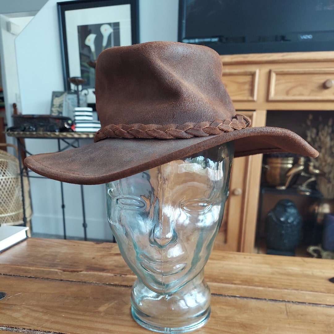 Chapeau Cowboy Minnetonka L'Outback - Cuir Véritable Marron Taille M - Occasion Très Bon état