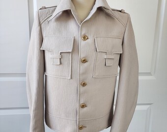 1970s Cream Textured Polyester Jacket with Pockets