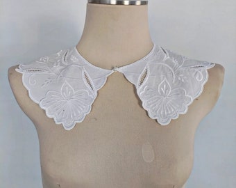 White Cotton Collar with Wite Embroidery