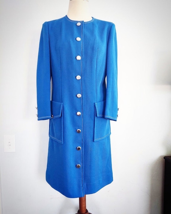 Bright Blue 1960s Chevron Pattern Overcoat