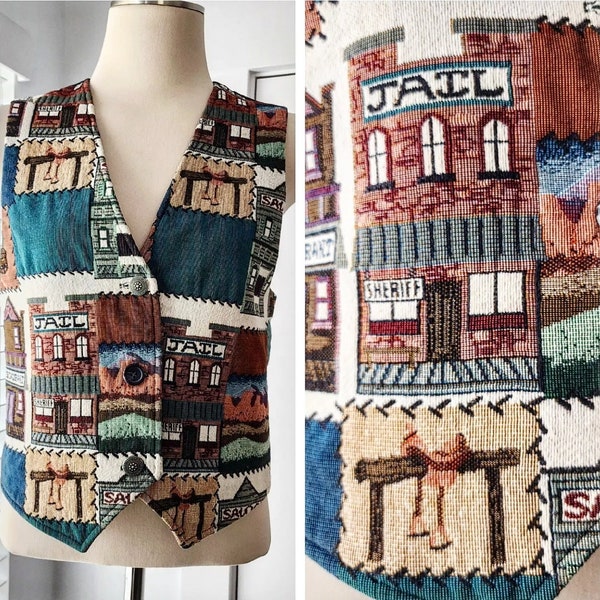 Western Print Kitschy Tapestry Vest