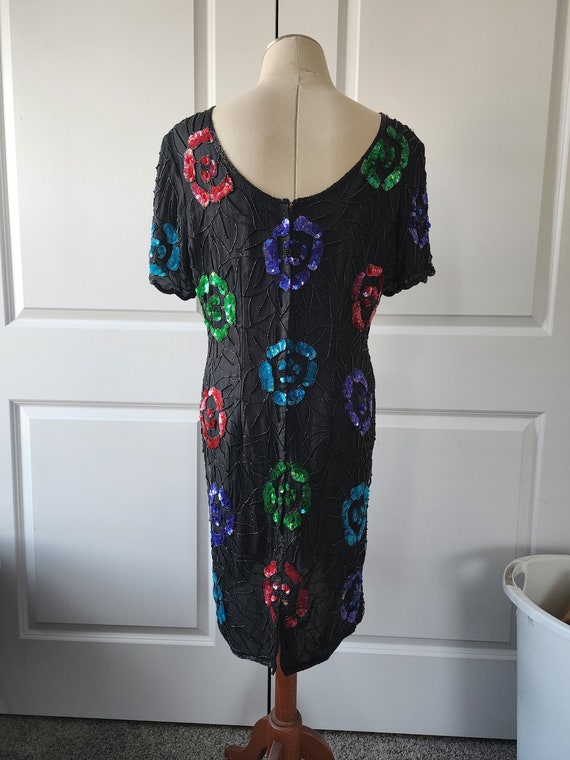 1980s Floral Beaded Cocktail Dress - image 3