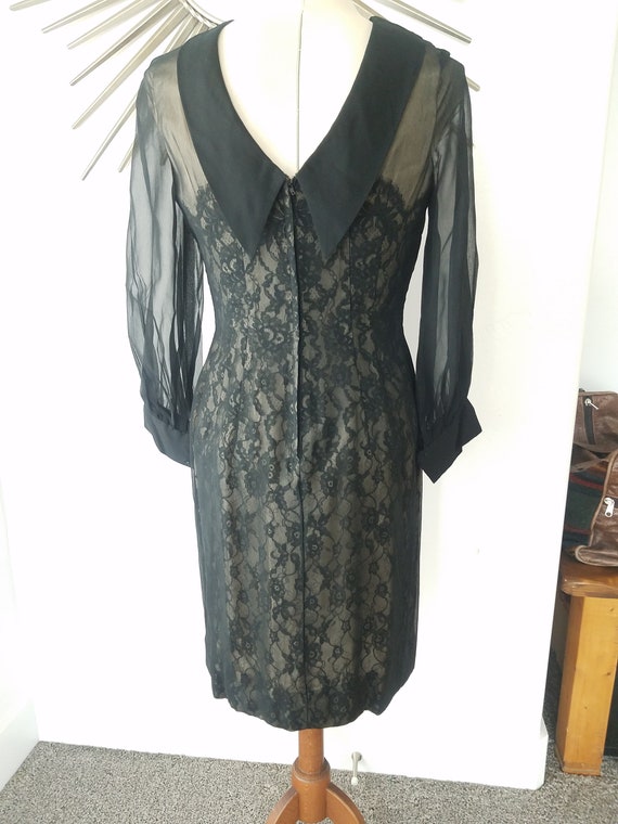 1950s Elinor Gay Sheer Black Chiffon and Black La… - image 4