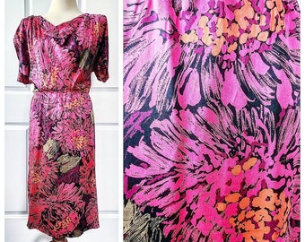 1980's Italian Silk Floral Cocktail Dress