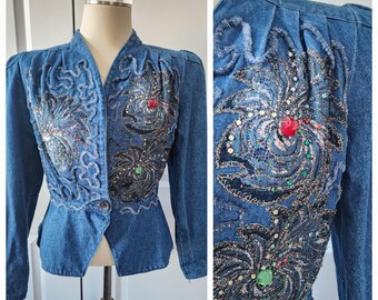 1980s Embellished Italian Denim Blazer