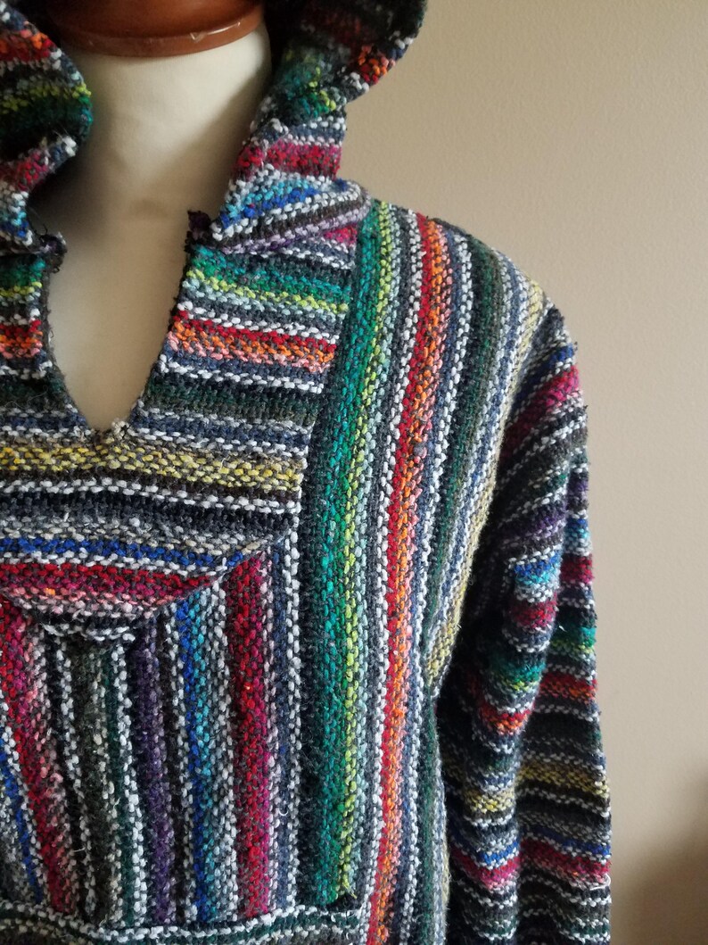 Vintage Rainbow Colors Mexican Baja Pullover Hoodie Hippie Etsy