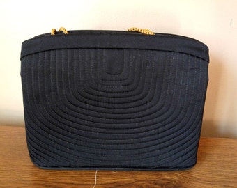 Black Satin Ladies Evening Bag with Goldtone Details