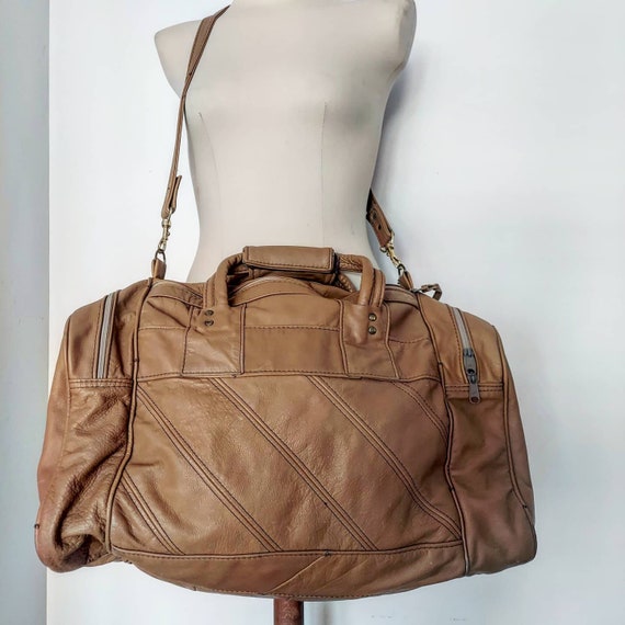 Genuine Leather Beige Vintage Duffel Travel Bag