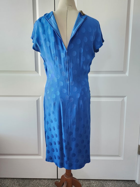 100% Silk Blue Polka Dot Print Dress - image 4