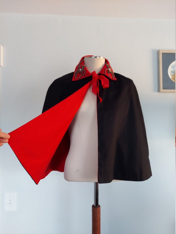 Black and Red Handmade Cotton Cape Caplet with Spi