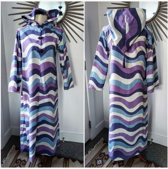 1960 Purple Psychedelic Print Hooded Kaftan