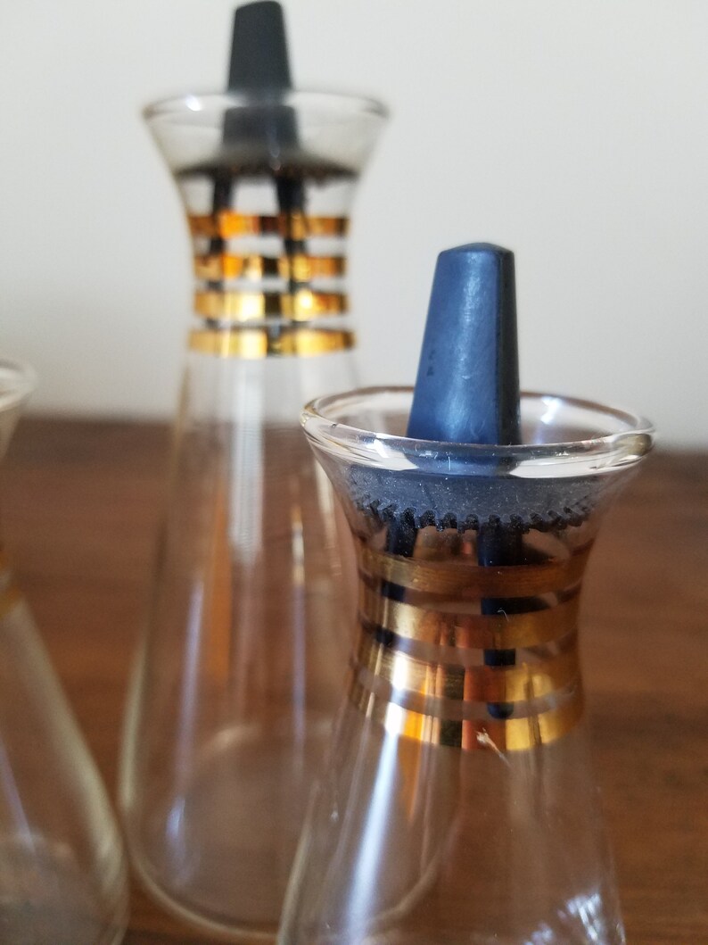 PYREX Glass and Gold Stripe 1960s MCM Oil and Vinegar Serving Etsy