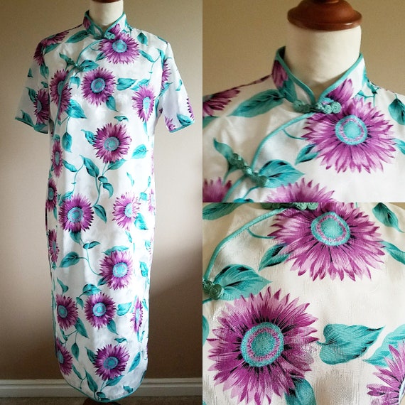 Stunning Purple Daisy Floral Mandarin Day Dress