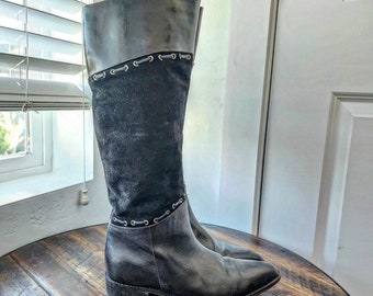 1980s Italian Leather and Suede Black Boots 8