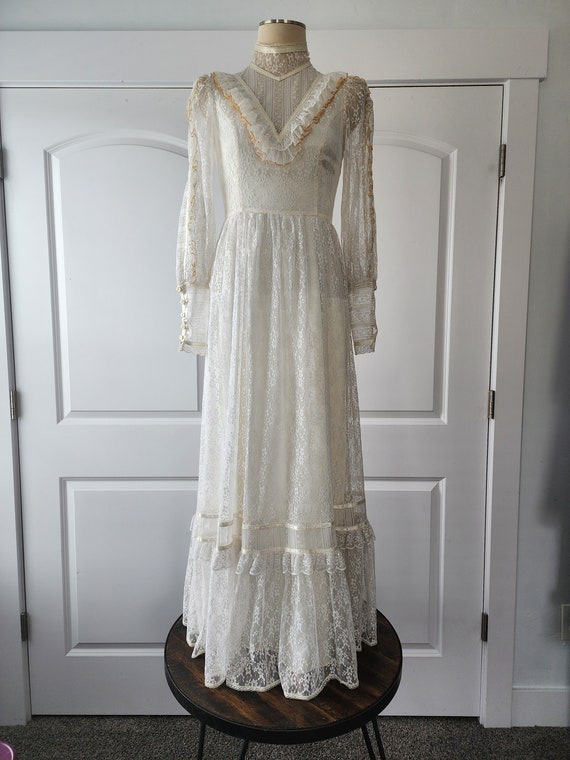 1970s Cream Lace Gunne Sax Maxi Dress - Gem